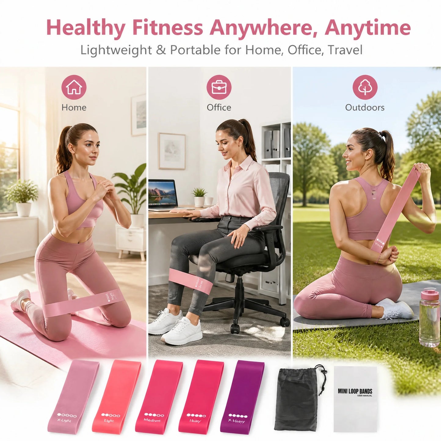 TPE Resistance Bands Set 5 Levels Non-Slip Exercise Booty Bands for Hip Legs Glutes Workout Yoga Fitness