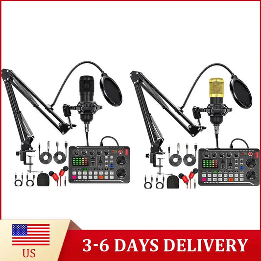 Podcast Microphone Suit with Sound Card Audio Mixer Noise Cancelling Live Streaming Microphone Set Type C for Singing/Gaming