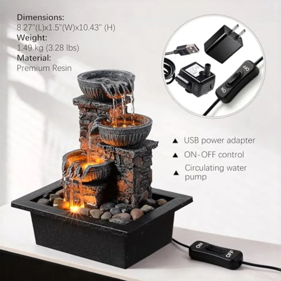 Tabletop Fountain with LED Light Soothing Water Flowing Sound Fountain Zen/Meditation Home/Office Decor Home Décor Relaxation I