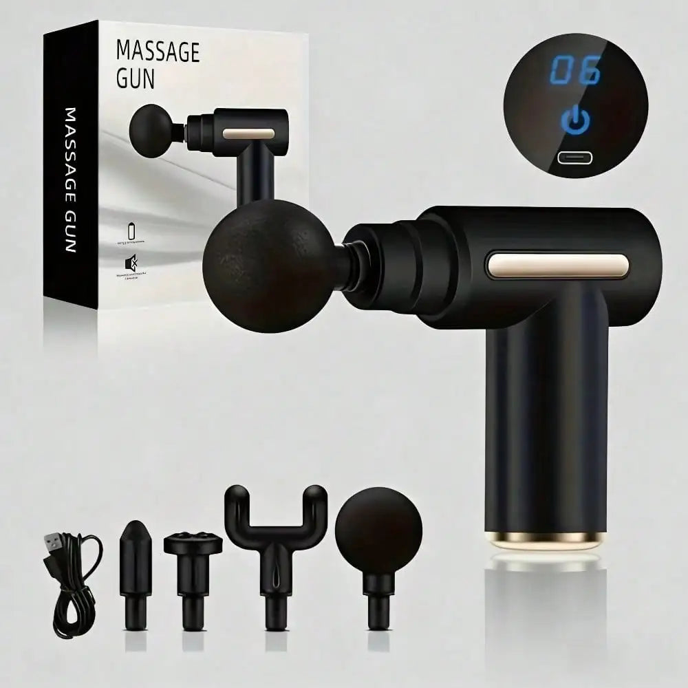Electric Fascia Massage Gun With LED Screen And 4 Heads