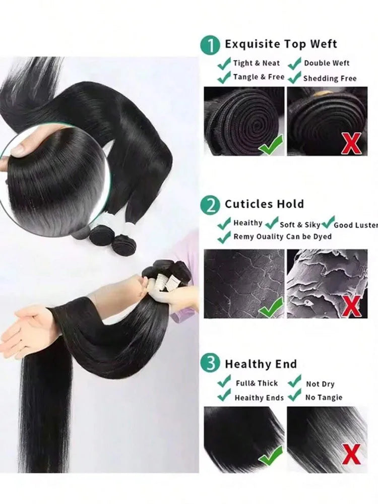 UVEOUS Brazilian Bone Straight Remy Human Hair Weft Bundles Extensions