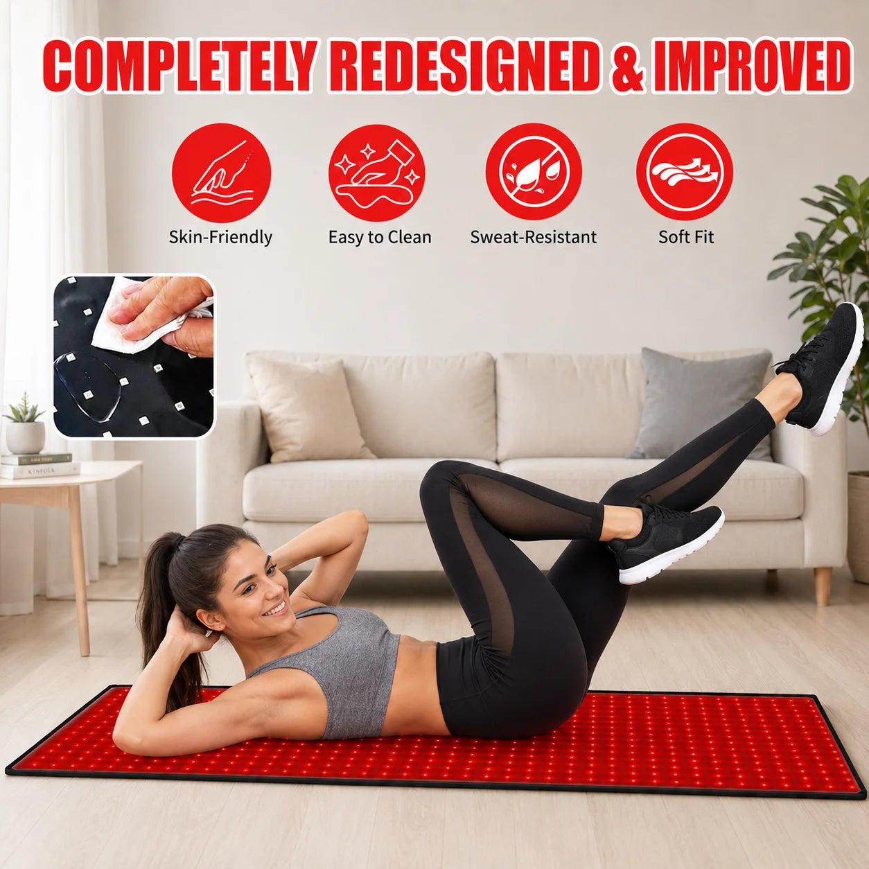 Red Light Therapy Mat 660nm& 850nm Red Light Therapy Pad Adjustable Timer & Intensity