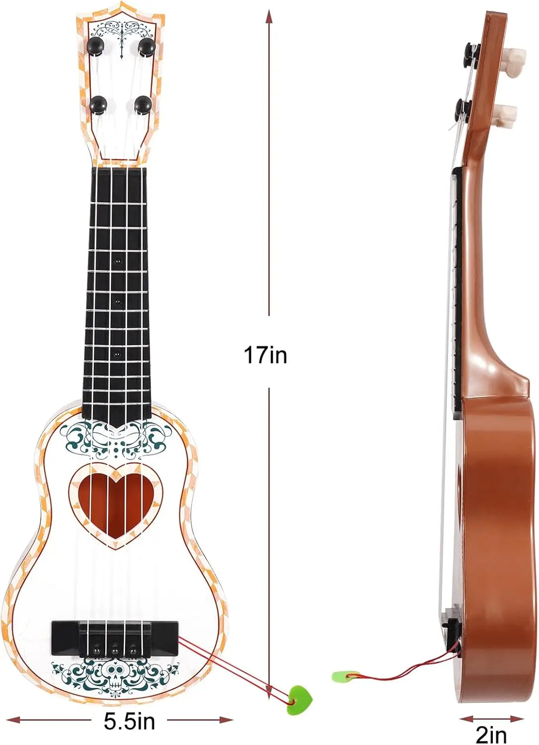 17in Ukulele Guitar for Kids - 4 String Mini Learning Instrument Educational Musical Toy Gift for Ages 3-9 Boys Girls