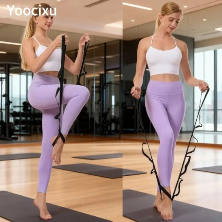 Yoga Straps for Stretching Non-Elastic Stretch Band with 10 Loops Durable Flexibility Strap in Black for Physical Therapy Pilat