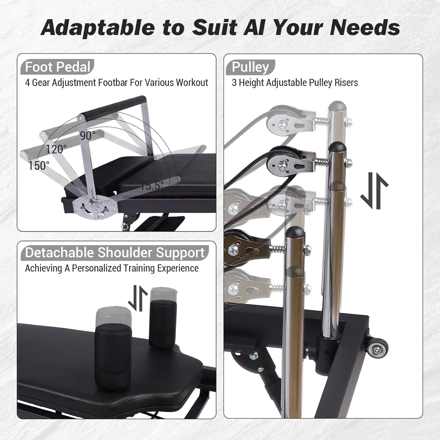 Foldable Reformer Pilates Machine with Adjustable Reformer Heights, Pilates Equipment with Piano Wire Spings and Jump Boards