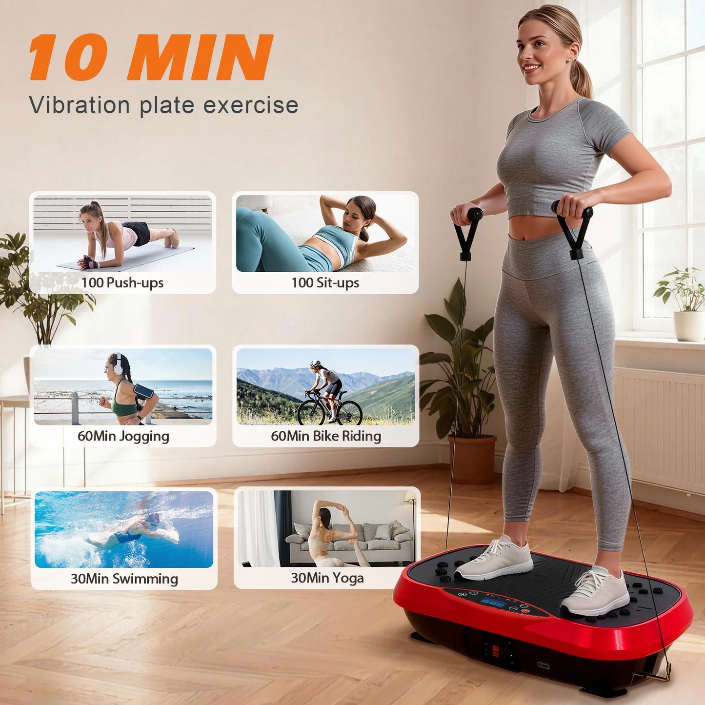 Portable Vibration Plate Exercise Machine Full-Body Workout with Bluetooth Resistance Bands Yoga Straps for Weight Loss &Shaping