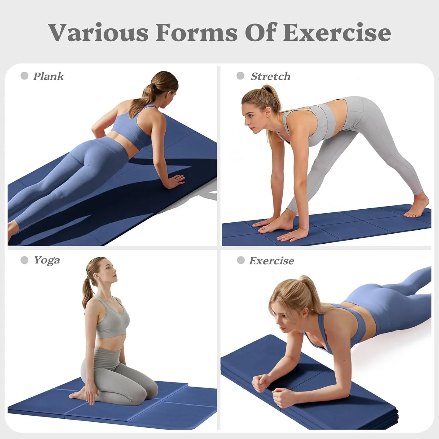 Foldable Yoga Mat Non Slip, 72x24in Extra Wide Thick Exercise Mat with Carrying Strap for Stretching Gym Home Workouts