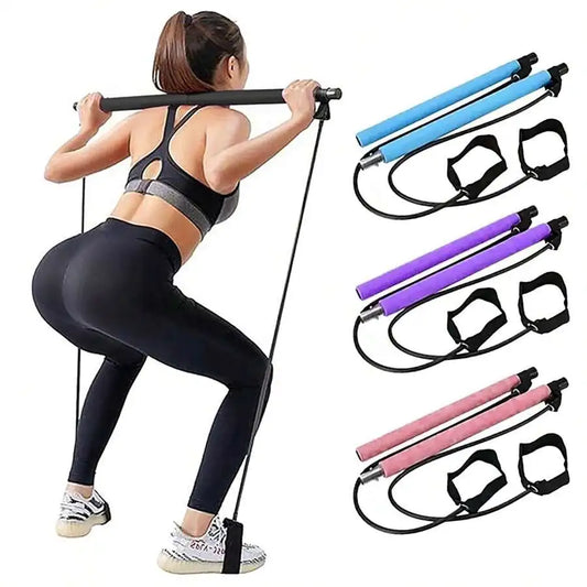 Pilates Bar Kit with Resistance Bands – Adjustable Metal Buckle, Full-Body Home Gym Workout for Men & Women