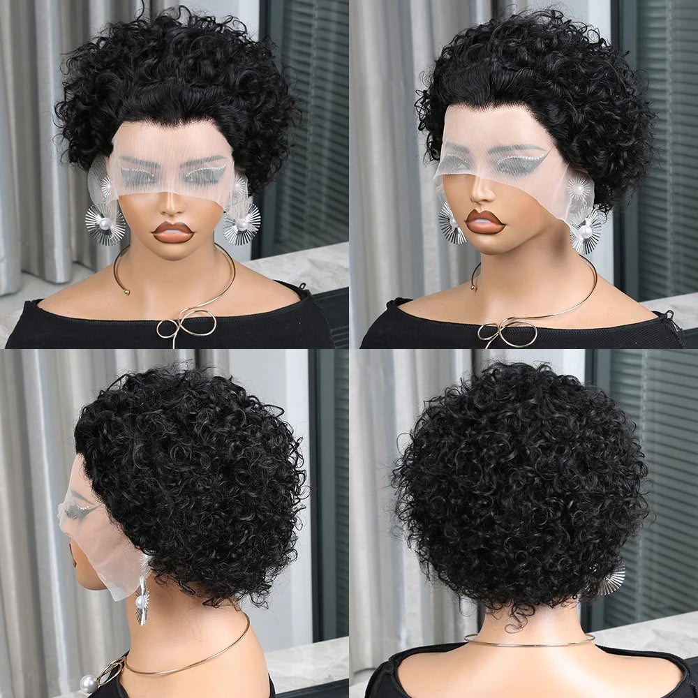 200% Destiny Short Pixie Cut Wig Peruvian Water Wave Human Hair Wigs For Black Women Deep Curly 13X1 Lace Front Wigs for Women