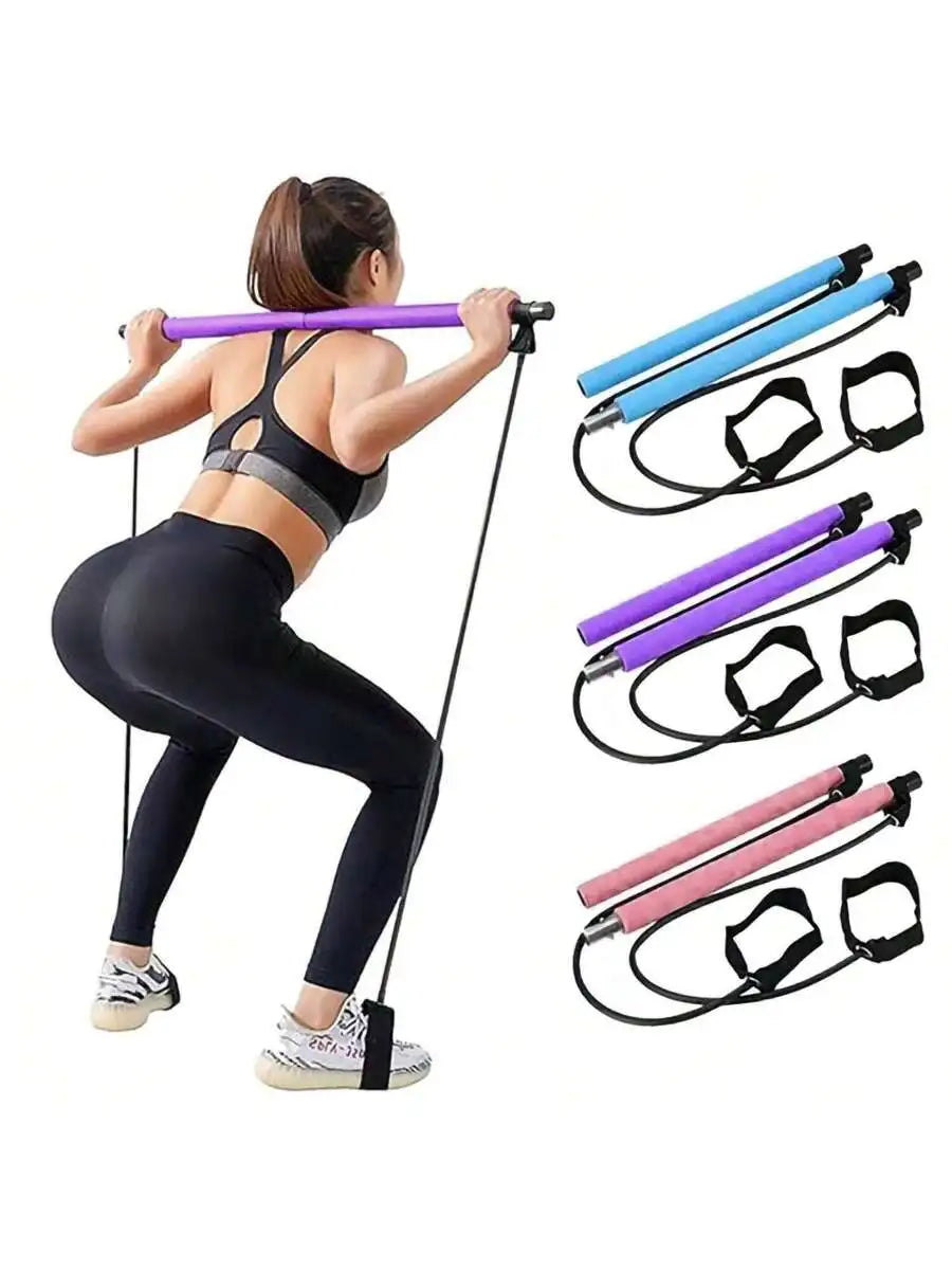 Pilates Bar Kit with Resistance Bands – Adjustable Metal Buckle, Full-Body Home Gym Workout for Men & Women