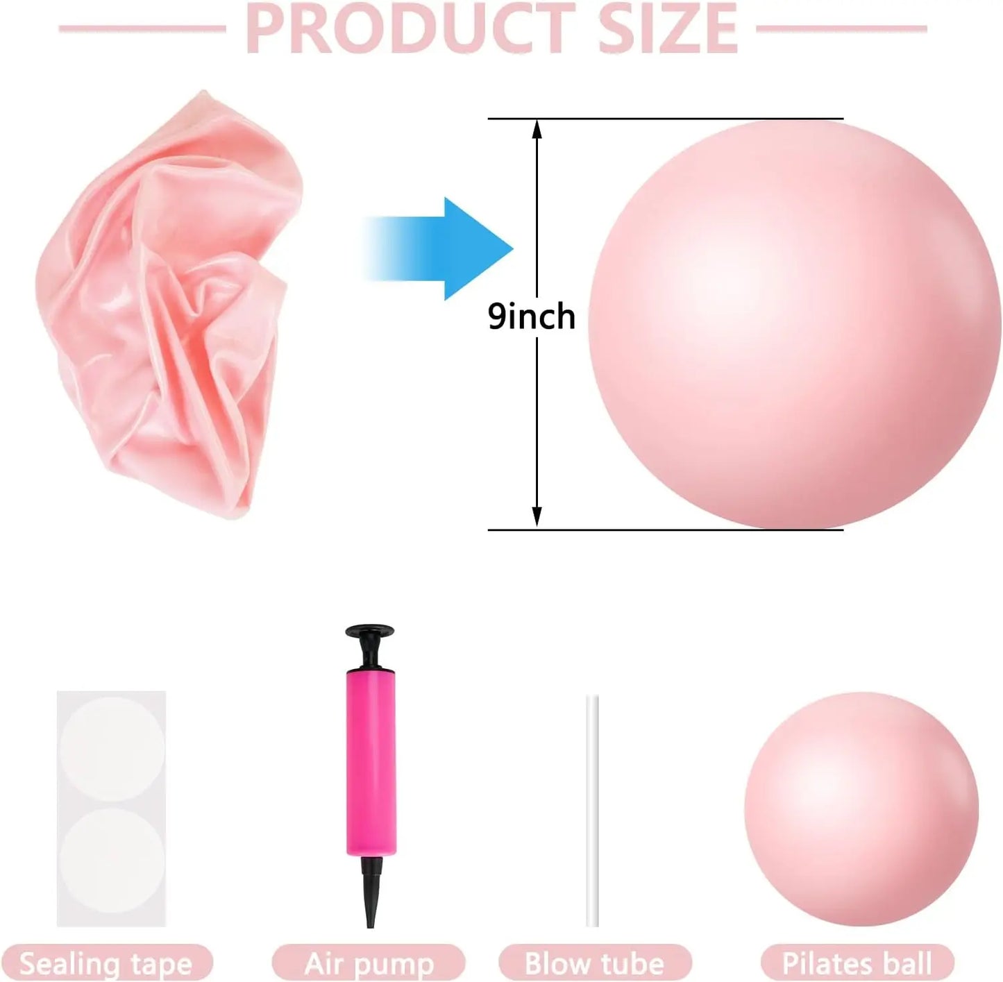 9 Inch Pink Pilates Ball, Exercise Stability Yoga Ball with Pump for Core Workout, Balance Training, Home Gym Office Physical