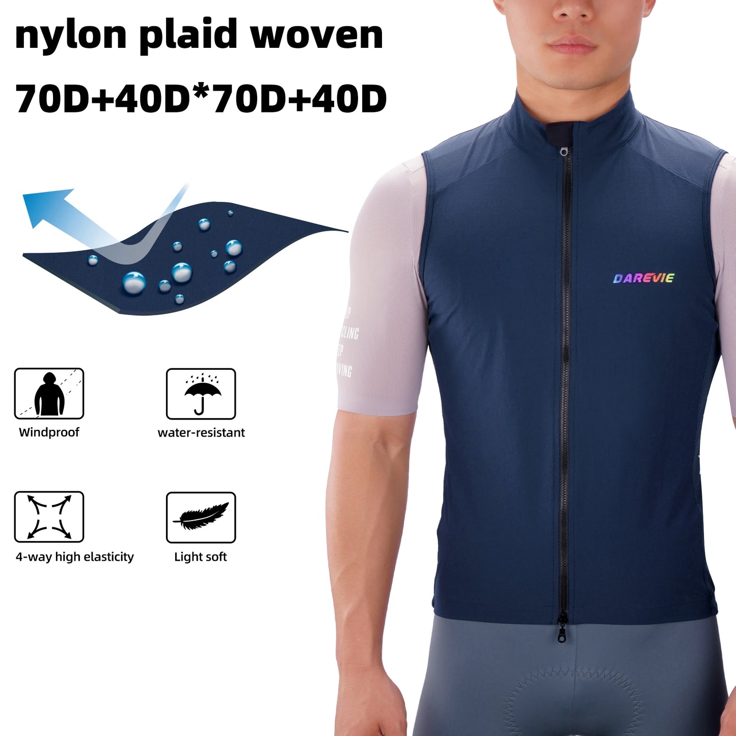DAREVIE Windproof Cycling Vest Waterproof With Back Zipper Pockets