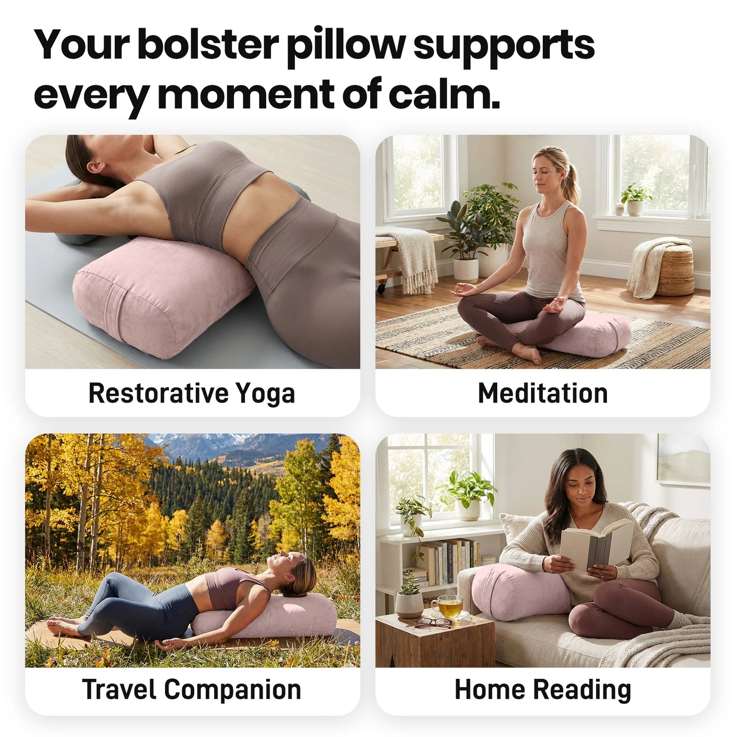 Yoga Bolster Pillow Pink Round Cylinder Meditation Cushion Soft Long Support Pillow Restorative Yoga Bolster for Yin Yoga Pilates Stretching Lumbar Back Neck Leg Support Home Fitness Yoga Studio Relaxation Floor Exercise Acce