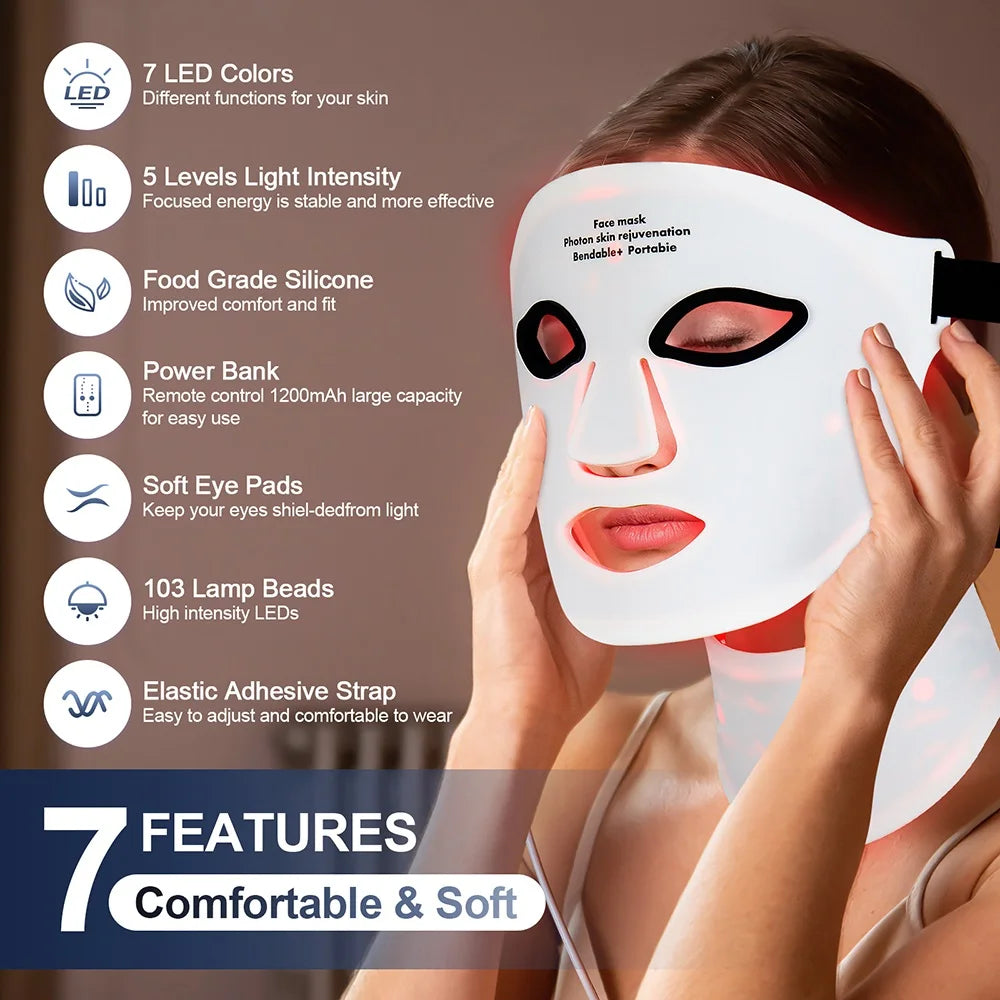 Iebilif Wireless LED Face And Neck Light Therapy Mask