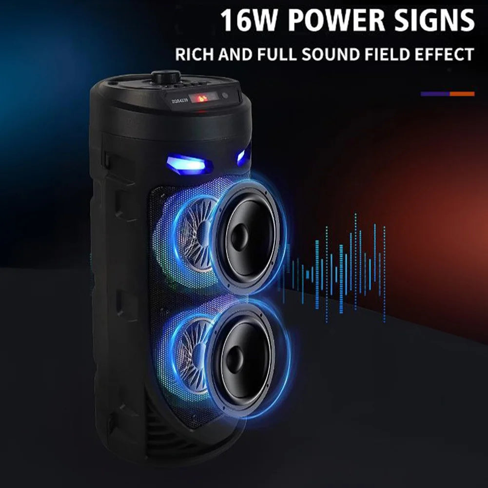 BT Speaker Portable Speaker with Double Subwoofer Deep Bass Lights Loud Boombox Support USB/TF/AUX/FM/BT/MIC for Outdoor Party