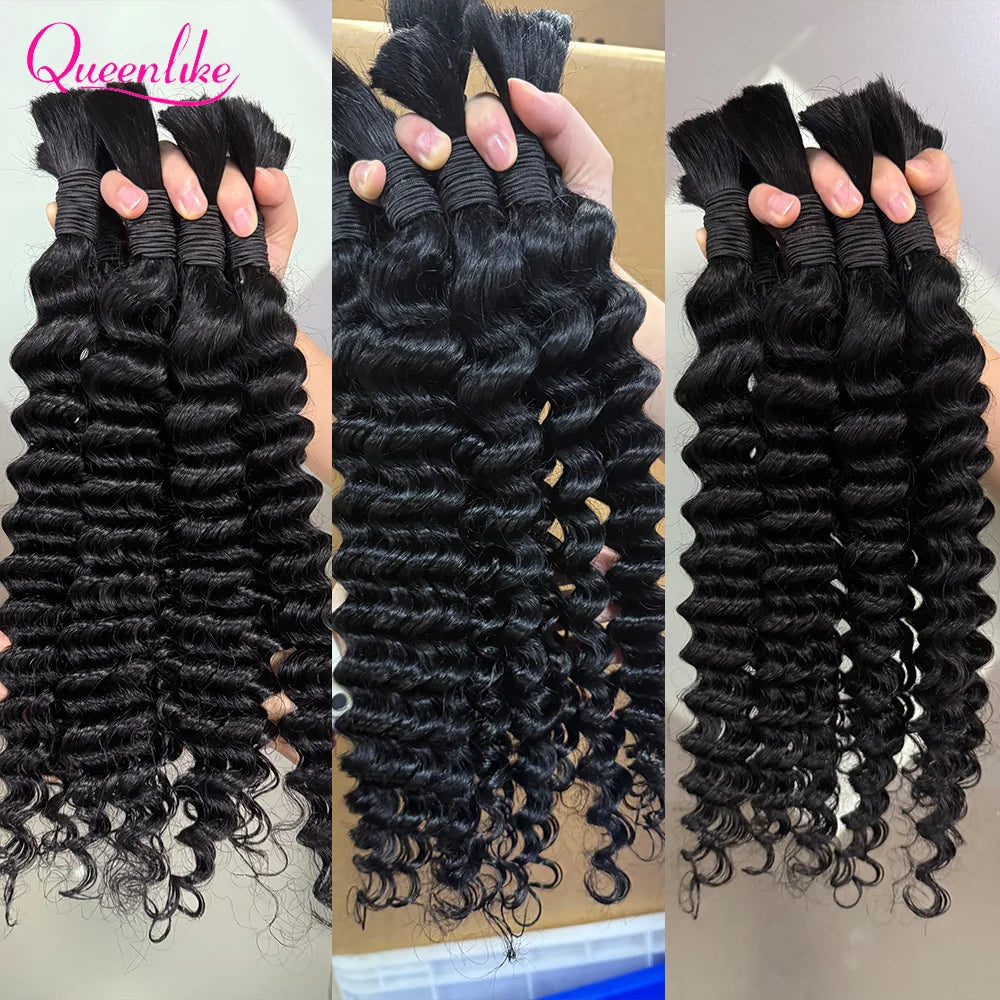 Queenlike Boho Braids Human Hair 18 20 Inch Deep Wave Bulk 50/100g Unprocessed Remy 100% Human Hair Extensions No Weft For Braiding Fast Delivery