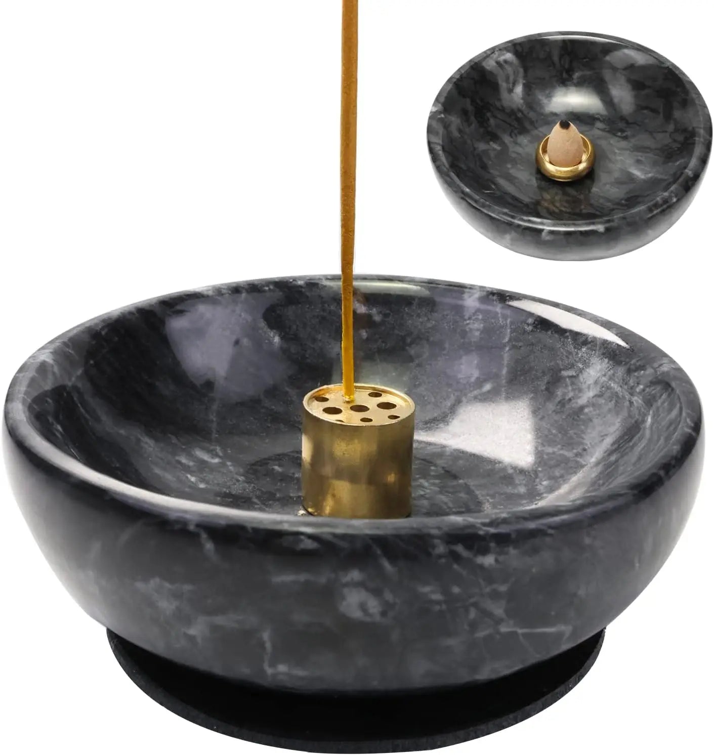 Natural Marble Incense Burner, Handmade Reflux Holder for Meditation & Decoration (Black)