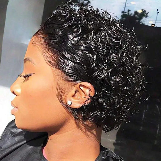 200% Destiny Short Pixie Cut Wig Peruvian Water Wave Human Hair Wigs For Black Women Deep Curly 13X1 Lace Front Wigs for Women