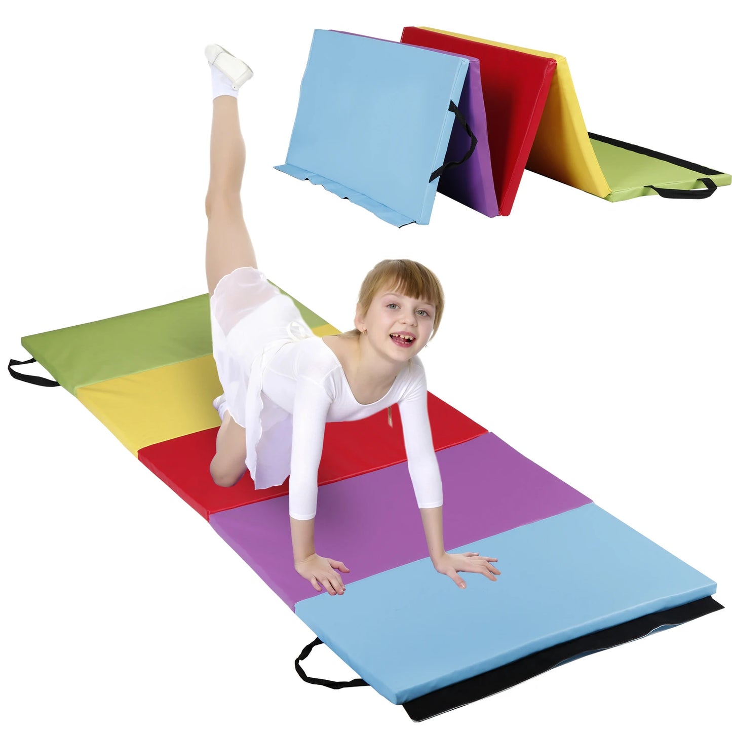 6'x2.5' Gymnastics Mat Foldable Tumbling Mat for Kids w/Carrying Handle Rainbow