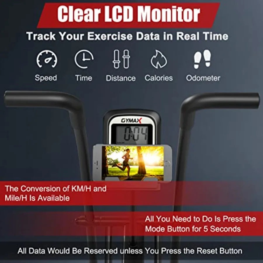 Upright Exercise Bike with Air Resistance and LCD Monitor for Home Gym Cardio Workout Adjustable Fitness Bike with Phone Holder
