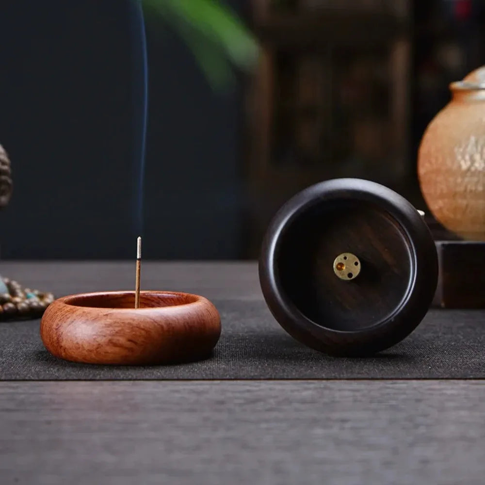 Solid Wood Incense Holder Ash Catcher Bowl Shape Incense Burner for Incense Insert Sticks Meditation Yoga Living Room Tea House