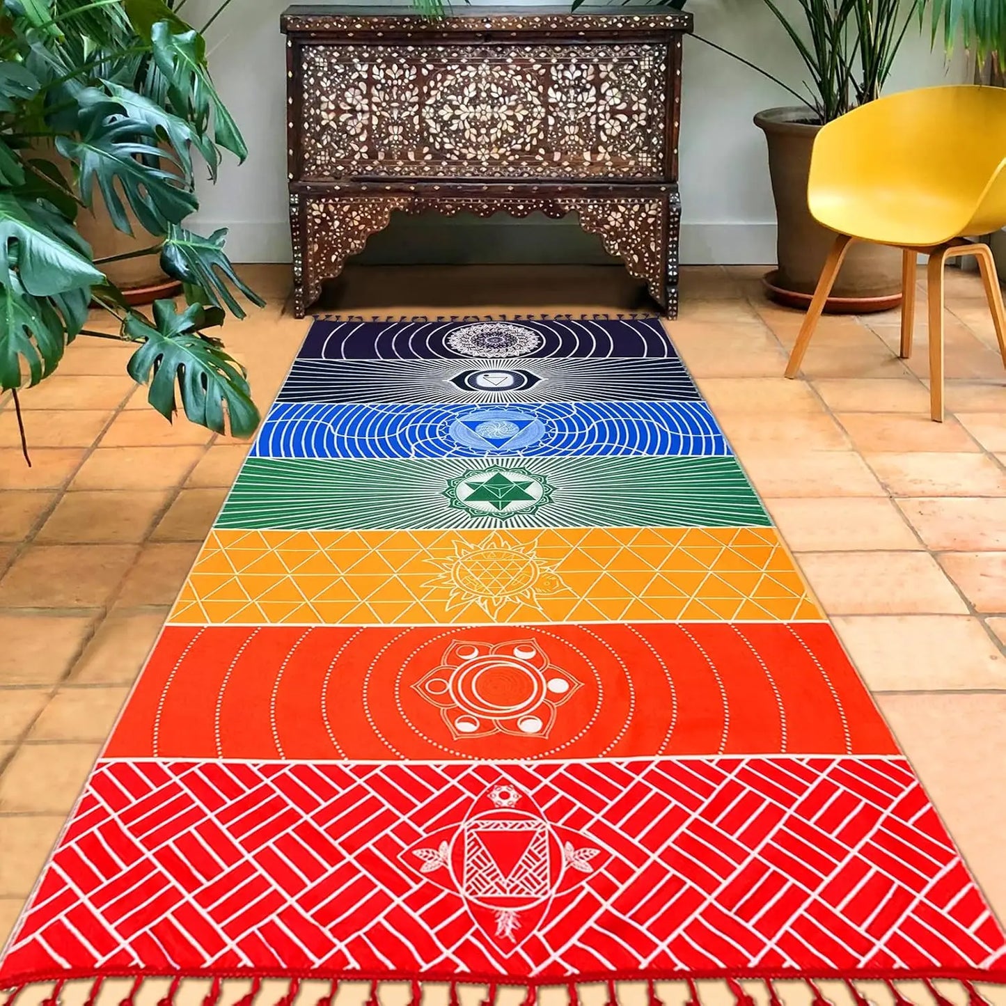 Mexican Yoga Mat Beach Picnic Blanket Chakra Meditation Rug Sunscreen Shawl Tapestry Decor Boho Pilates 59 in Polyester
