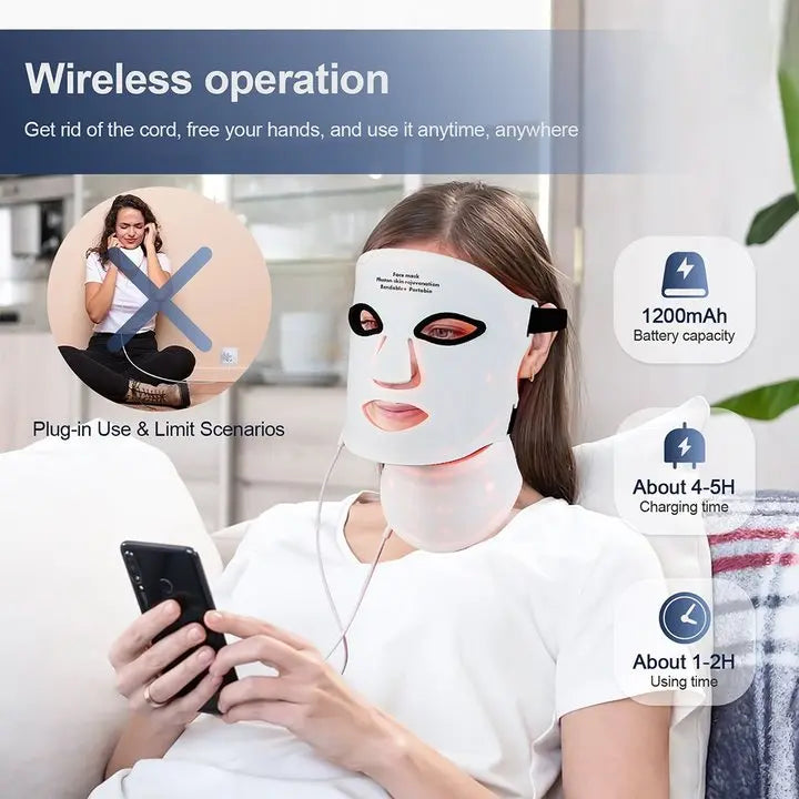 Iebilif Wireless LED Face And Neck Light Therapy Mask