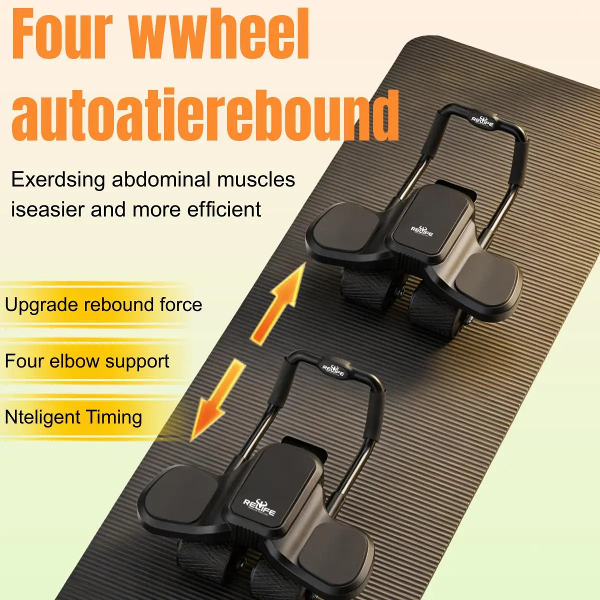 RELIFE 2 in 1 Ab Wheel Roller with Elbow Support & Knee Mat - Automatic Rebound Upgraded Four-wheel Core Workout Home Gym Abs
