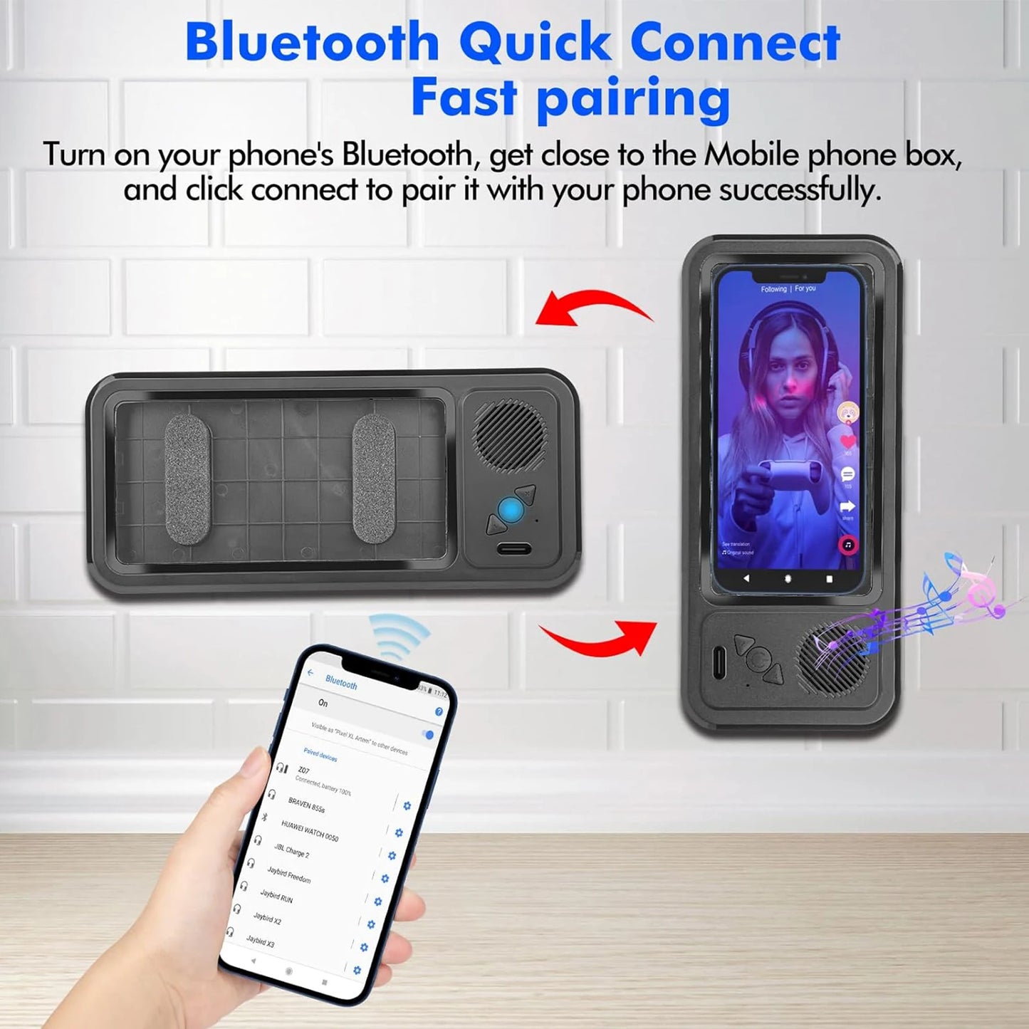 Wall Mounted Phone Holder 480° Rotation Touch Screen IPX5 Waterproof Bluetooth Speaker Shower Storage Case Mobile Phone Stand