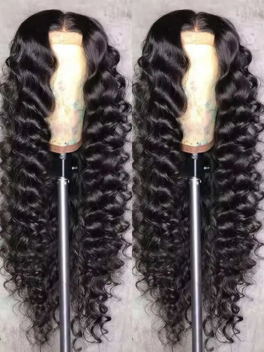 250 Density 40 42 Inch Loose Deep Wave Lace Frontal Wig 13x4 Hd Curly Human Hair Wigs  Water Wave Pre plucked Lace Front Wig