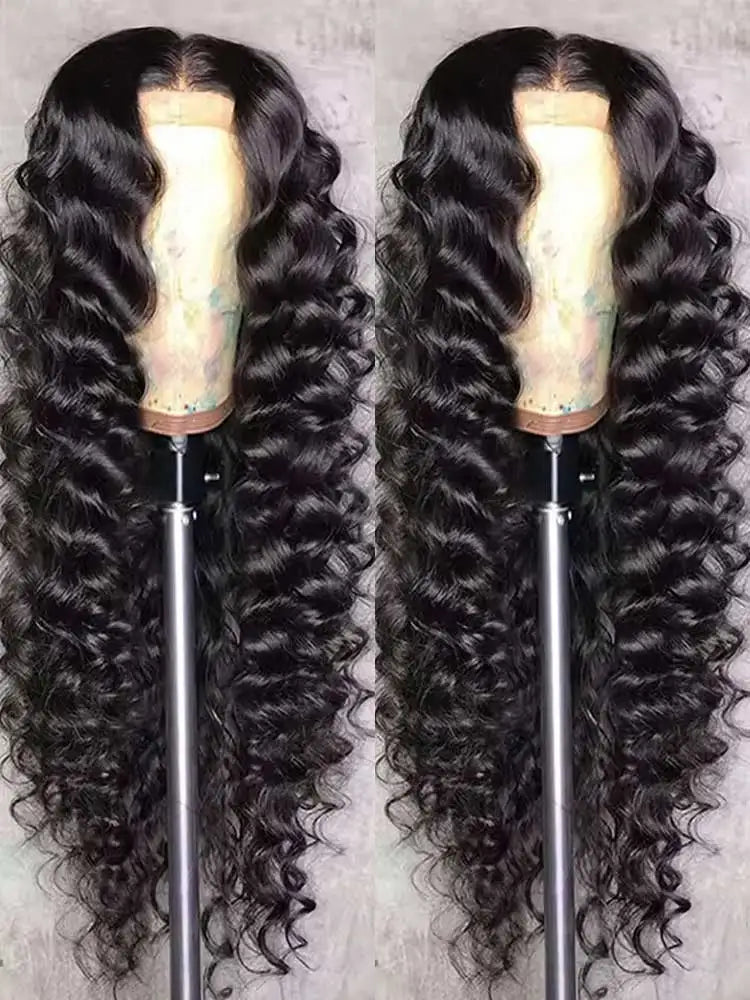 250 Density 40 42 Inch Loose Deep Wave Lace Frontal Wig 13x4 Hd Curly Human Hair Wigs  Water Wave Pre plucked Lace Front Wig