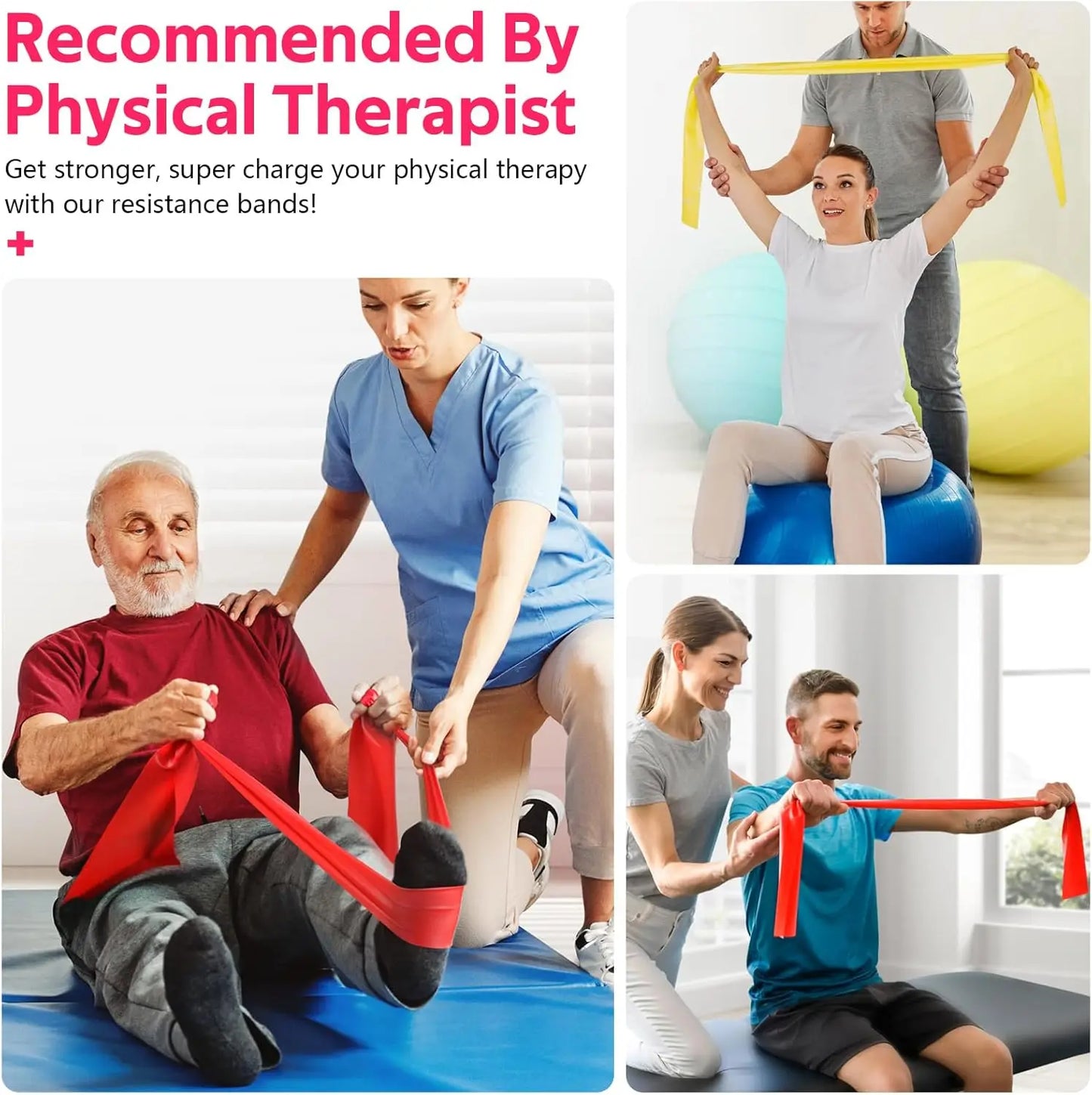 Resistance Bands Set for Exercise, Physical Therapy, Pilates, Yoga & Rehab - 3 Levels