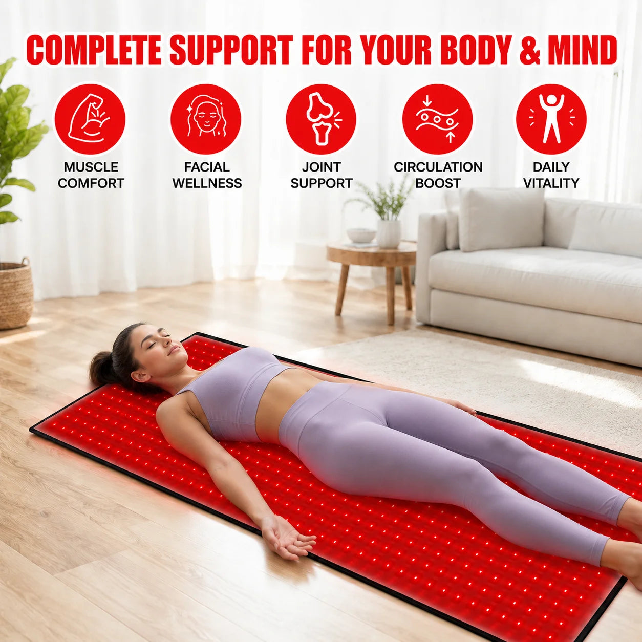 Red Light Therapy Mat 660nm& 850nm Red Light Therapy Pad Adjustable Timer & Intensity