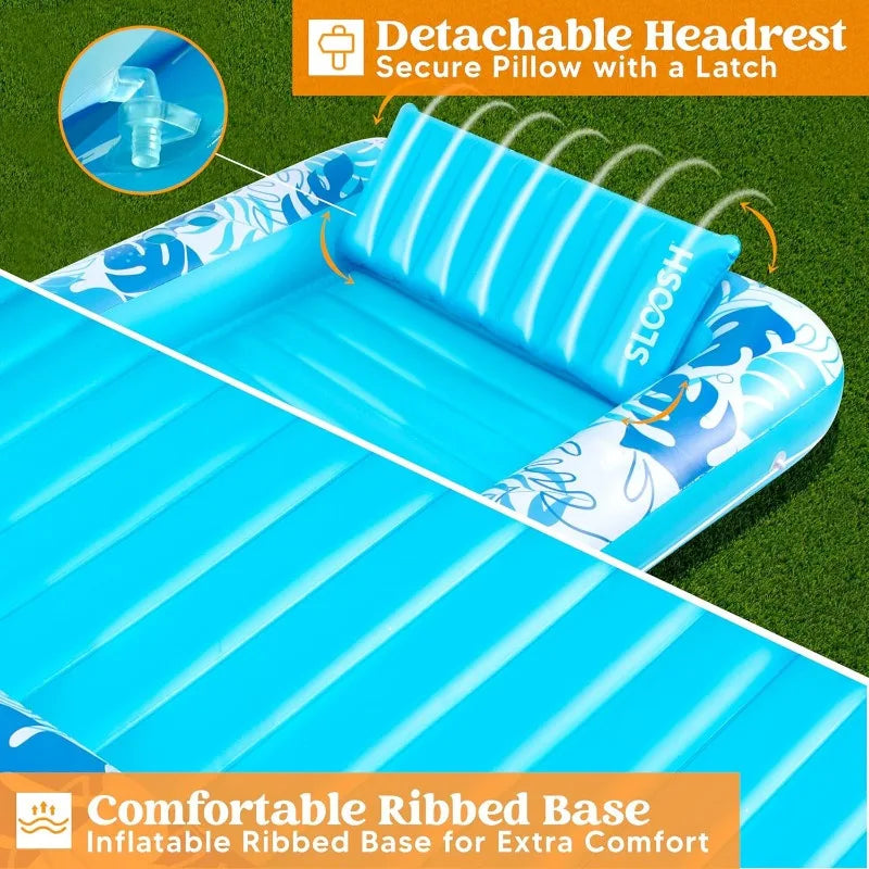 JOYFY 4 in 1 Suntan Tub Raft Floatie Inflatable Tanning Pool  70" x 46" Pool Floats Adult with Pillow for Water Party Gifts