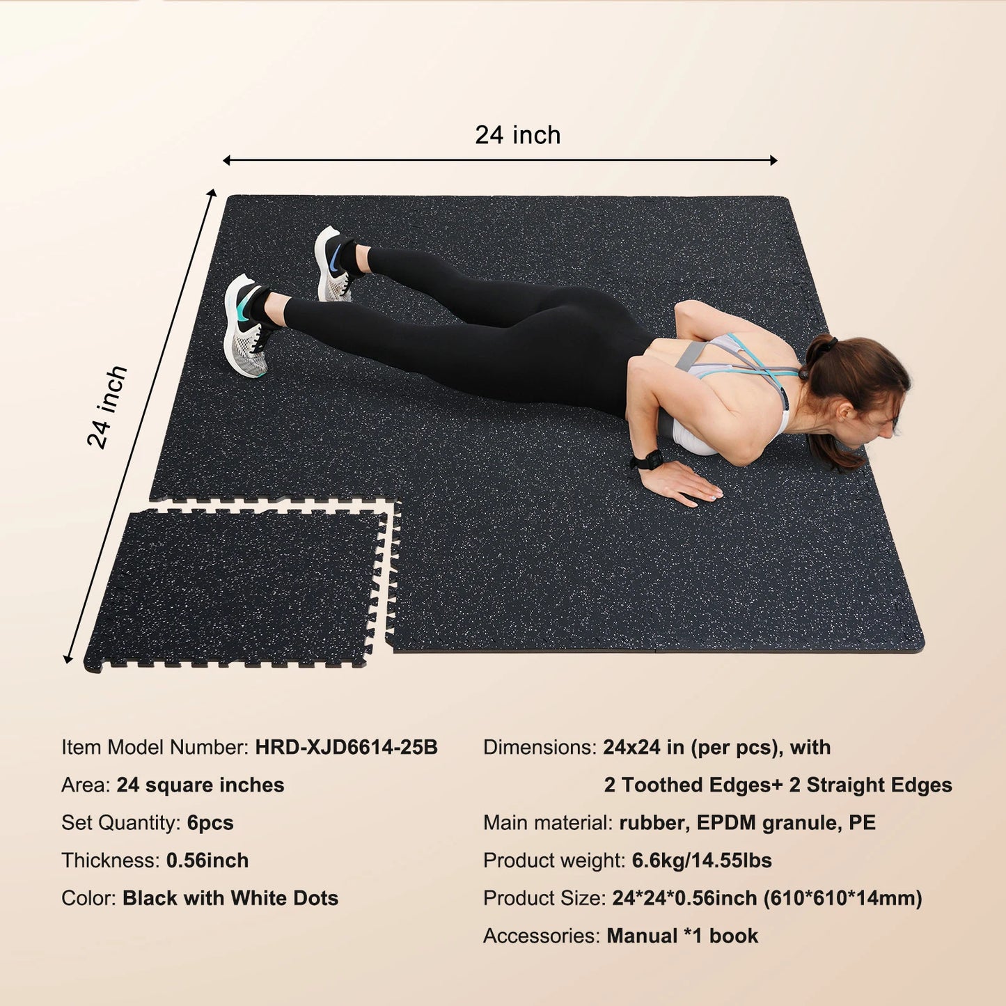 SucceBuy 0.56 Inch 25 Tiles Rubber Top with EVA Foam Thick Floor Mats 24/48/100 sq.ft Coverage Interlocking Puzzle for Gym Home