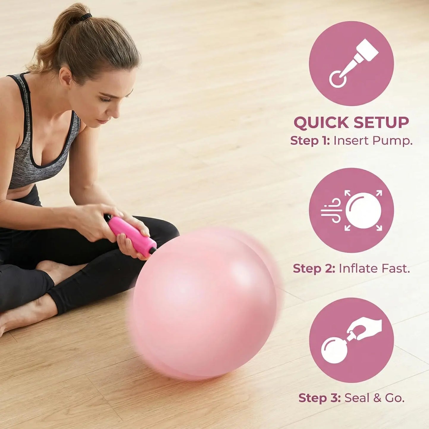 9 Inch Pink Pilates Ball, Exercise Stability Yoga Ball with Pump for Core Workout, Balance Training, Home Gym Office Physical