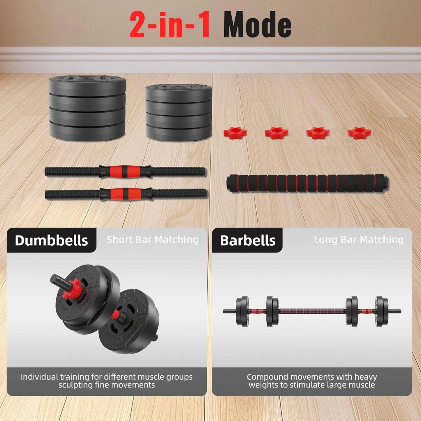 2-In-1 Adjustable Dumbbell Barbell Set for Home Workouts