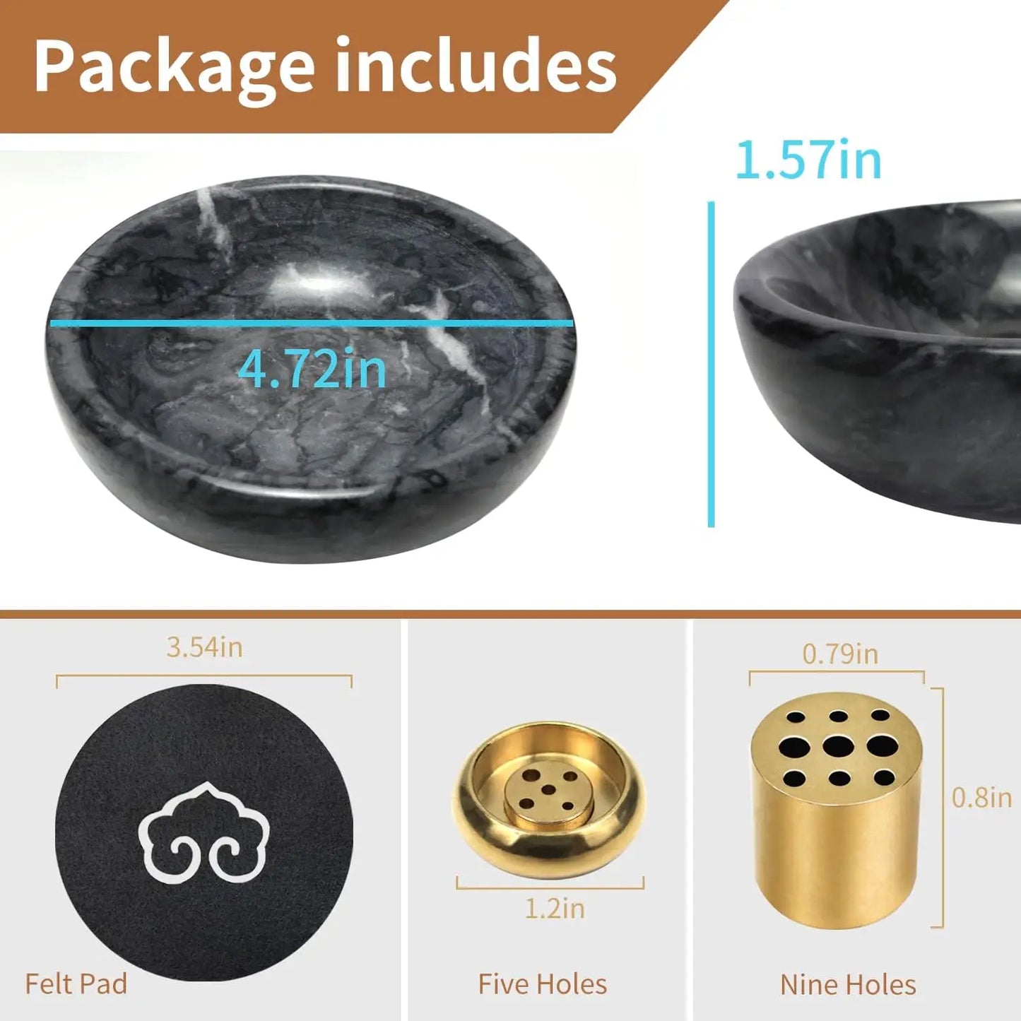 Natural Marble Incense Burner, Handmade Reflux Holder for Meditation & Decoration (Black)