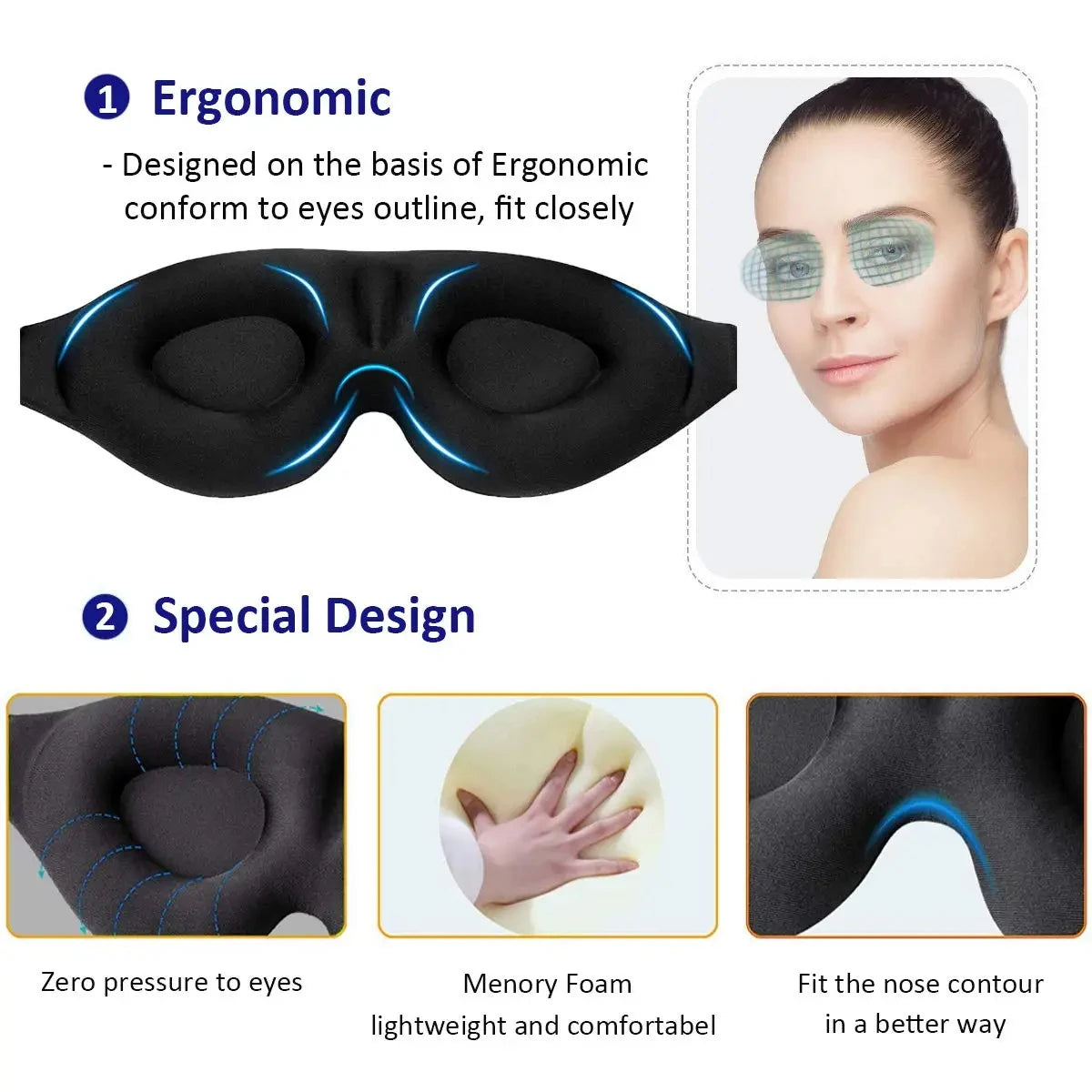 Flash sale : Eye Mask for Sleeping 3D Contoured Cup Blindfold Concave Molded Night Sleep Mask Block Out Light with Women Men with Earplugs